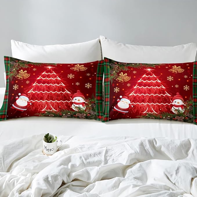 Feelyou Christmas Bedding Set Kids Cartoon Santa Claus Comforter Cover Set for Boys Girls Christmas Tree Xmas Theme Duvet Cover Breathable Snowman Bedspread Cover Room Decor Quilt Cover King Size