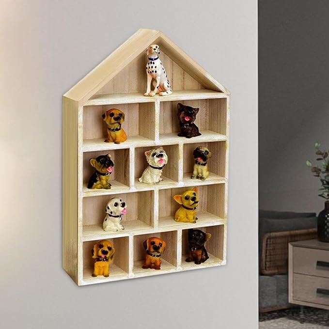 Wooden Outline Box Display Shelf, Wall-Mounted Organizer for Home Decor, House-Shaped Storage Shelving, Multi-Compartment Wood Shelf for Living Room, Bedroom, Office