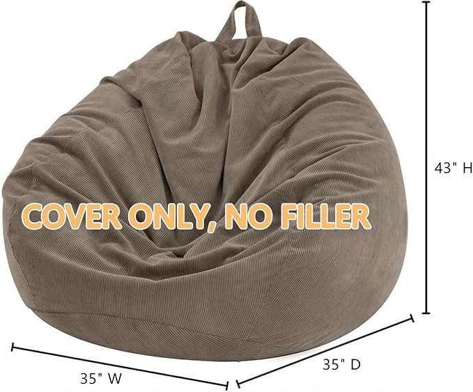 Nobildonna 3 ft Bean Bag Chair Cover (No Filler) 35"×43" Large Stuffed Animal Storage Bean Bag Washable Big Beanbag Chair Cover Premium Corduroy Bean Bag Cover for Adults,Kids,Light Brown 300L