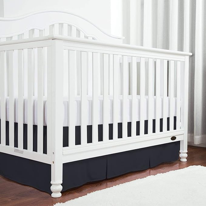 Box Pleated Mini Crib Bed Skirt Premium 100% Cotton 800 Thread Count Nursery Crib Toddler Bedding Crib Bedskirt for Baby Boys or Baby Girls, (24" x 38") + 10" Drop Lenght - Black Solid