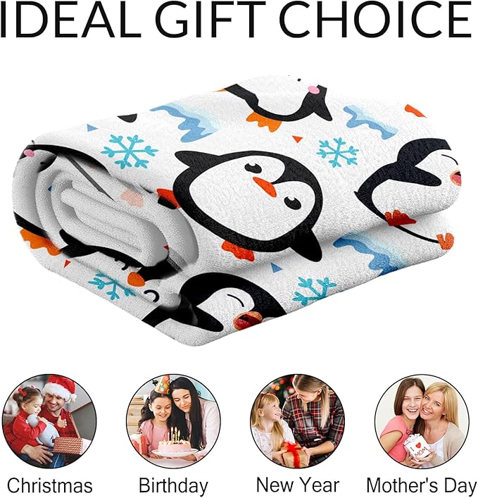 Personalized Penguin Blanket Gifts for Girls Women - 50" x 60" Inches Penguin Throw Blanket - White Soft Warm Throws for Couch, Bed & Travel