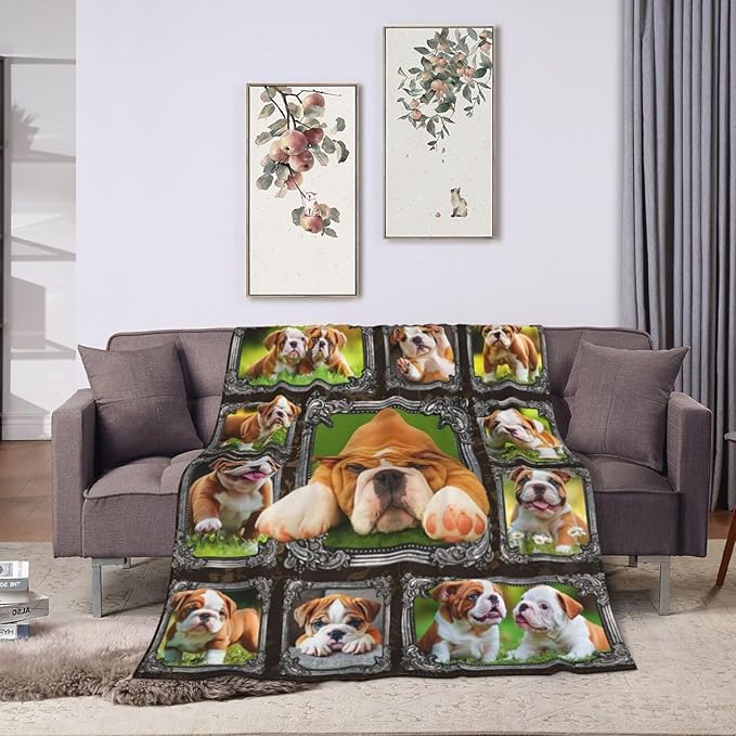 Bulldog Blanket English Bulldog Gifts Throw Blanket Super Soft Flannel Lightweight Fluffy Plush Cozy Fuzzy Fleece Decor Blanket for Dog Lover Girl Woman Boys Kids Adults Man for Bed Sofa 40"X50"
