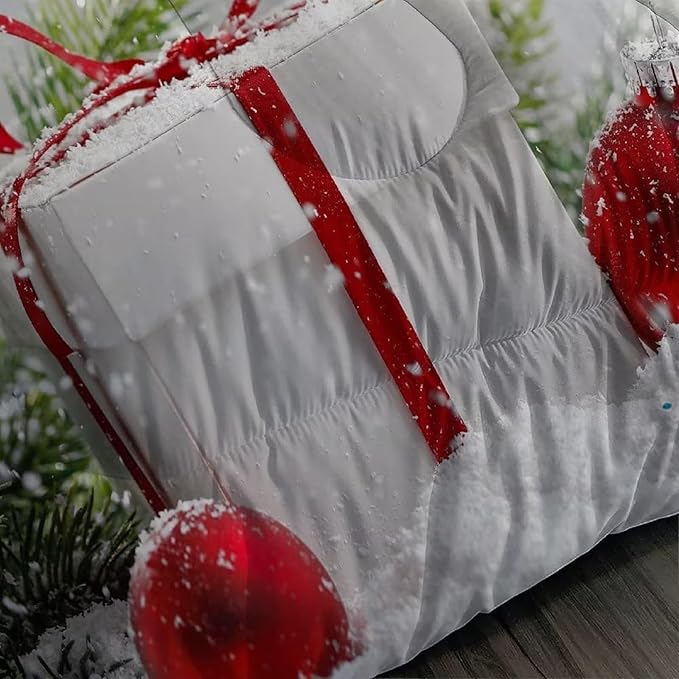 kxry Christmas Snow Scene Twin Size Comforter Set Evergreen Bough Bed Set for Girls Boys Kids Red Balls Bedding Quilt Duvet 1 Comforter + 1 Pillow Case