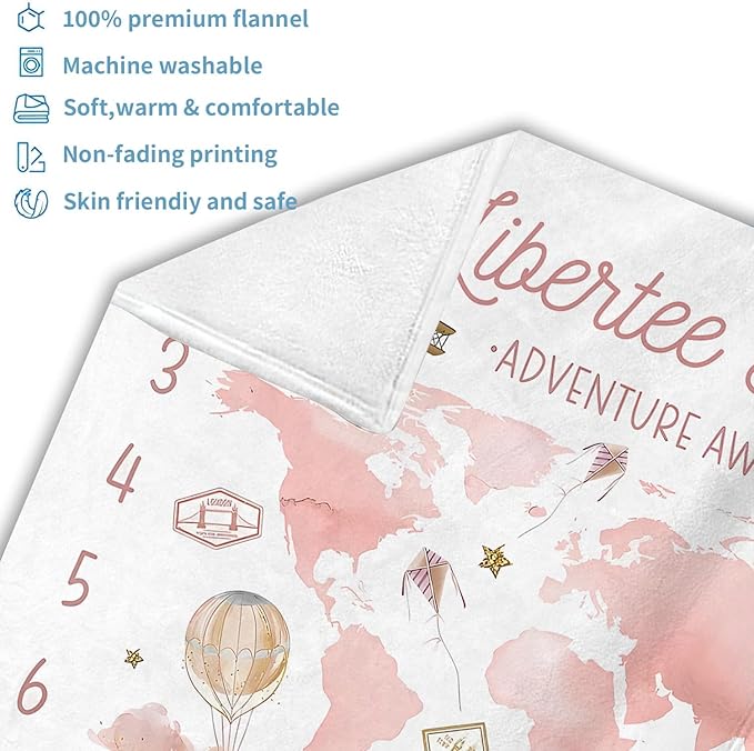 OLIVE OLIVIA Personalized Monthly Baby Milestone Blanket, Baby Months Blanket, Perfect Custom Newborn Gifts,50"x60"