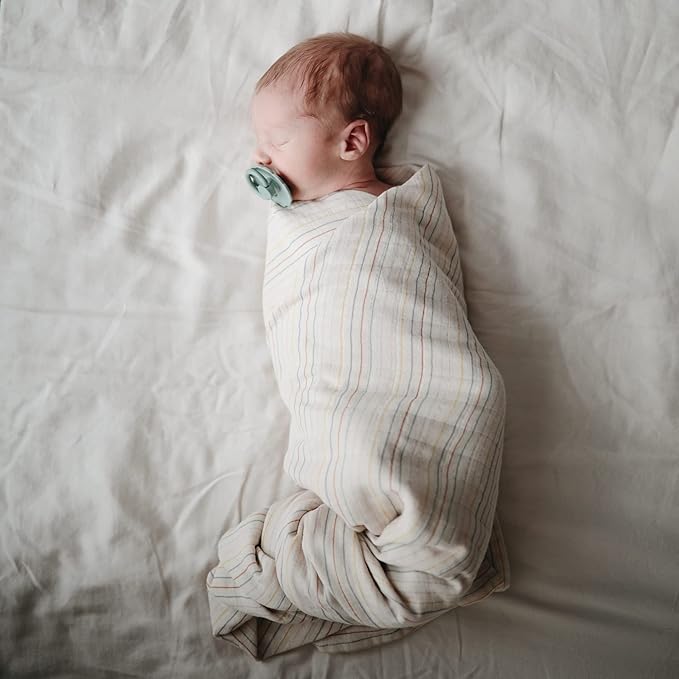 mushie Muslin Baby Swaddle Blanket | 100% Organic Cotton (Retro Stripe)