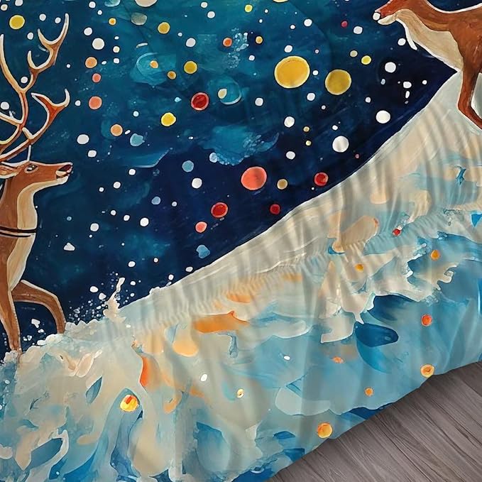 Christmas Comforter Set King: Blue Galaxy Bedding Twin Size for Kids Girls Bedroom Festival Santa Claus Deer Moon Quilt Set 1 Comforter & 1 Pillowcase