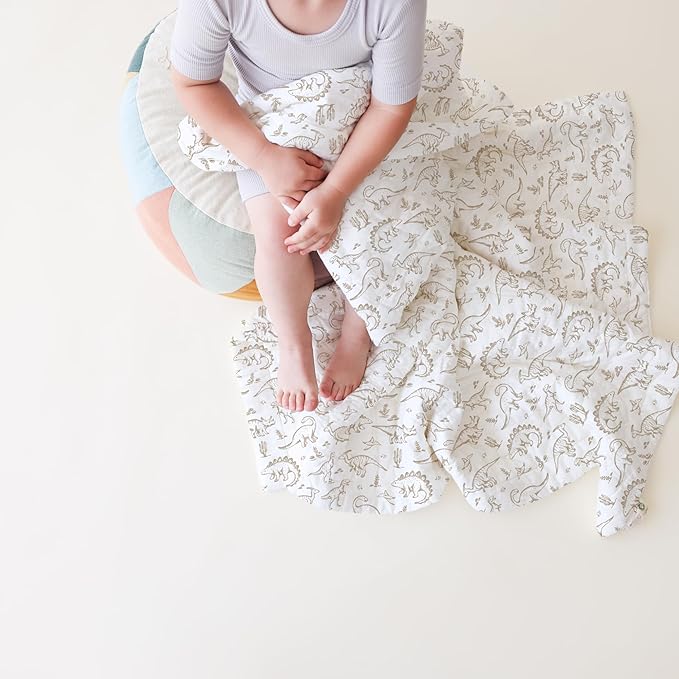 MakeMake Organics Organic Toddler Comforter GOTS Certified Organic Kids Blanket Cotton Infill Tufted - Reversible Ultra Soft Breathable Boys Girls (44"x60", Dino Dreams)
