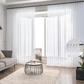 White Sheer Curtains 108 Inches Long Extra, Thin Textured Linen Look Window Sheers, Pinch Pleated Drapes for Living Room, Sliding Glass Door Curtain with Rings & Hooks & Back Tab