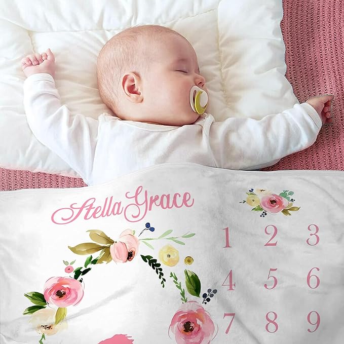OLIVE OLIVIA Personalized Gifts for Baby with Customized Name, Monthly Milestone Blanket Girl Boy, Growth Chart Blanket, Perfect Custom Pentagram Frame,60''x80''