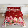 jejeloiu Merry Christmas Comforter Set Toddler Size Santa Claus Bedding Set for Kids Boys Girls Cute Deer Duvet Quilt Red Bedroom Decor