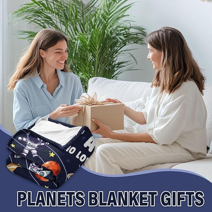 Just A Boy Who Loves Planet Solar System Space Blanket Gifts for Planets Lovers, Cute Planets Blanket Gifts for Christmas, Planet Birthday Gifts for Boys Son Men on Sofa Couch Bed 50"x 60"