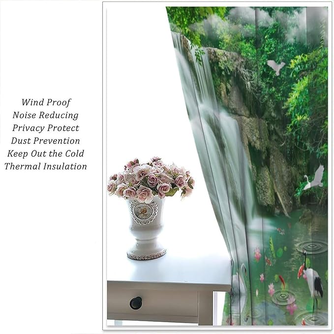 Scenery Waterfall Blackout Curtains, China Country Landscapes Nature Pattern Window Drapes, for Bedroom Living Room 52" W X 84" L