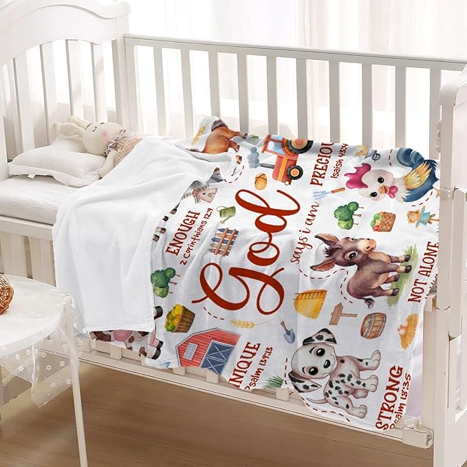 Farm Animal Blanket,Bible Verse Blanket, Christian Gifts, Cow Sheep Horse Chicken Dog Tractor Print Blankets,Cute Religious Gifts for Women Men,Farm Animals Lover Room Bed Decoration, 60"x80"