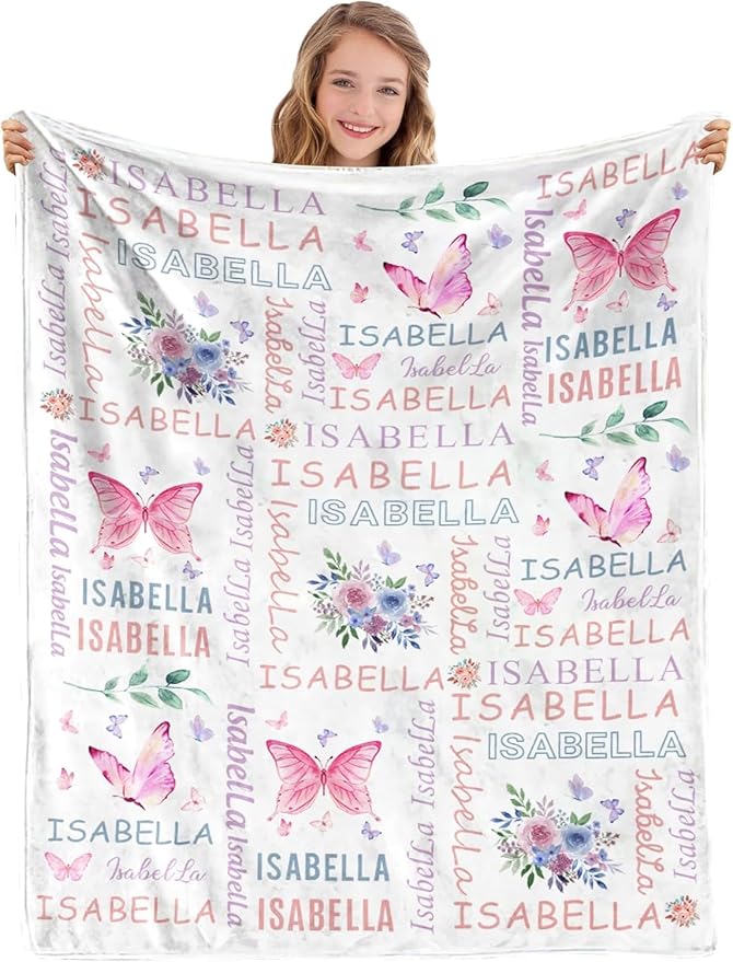 Ships Next Day, Personalized Blanket for Teen Boys Girls, Custom Blanket with Name Customized Flannel Throw Christmas Birthday Blanket Gifts for Kids or Adult
