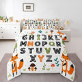 Feelyou Educational Nursery Art Comforter Set Full Size Alphabet Kids ABC Learning Bedding Set for Kids Boys Girls Cute Fox Duvet Quilt Woodland Animals Bedroom Decor 3 Pcs with 2 Pillow Cases