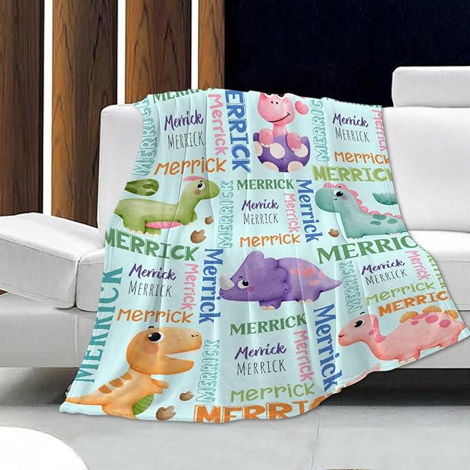 Dinosaur Lover Personalized Blanket with Custom Baby Dinosaur Custom Name Flannel Blanket Soft Throw Meaningful Gift for Toddlers Girls Boys Kids Pets 50 * 40" S for Kid