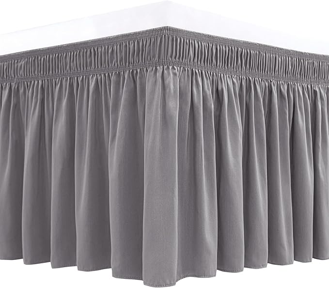 Biscaynebay Wrap Around Bed Skirts for King & Cal King Beds Short Drop of 12", Silver Grey Adjustable Elastic Dust Ruffles Easy Fit Wrinkle Resistant Silky Luxurious Fabric Machine Washable