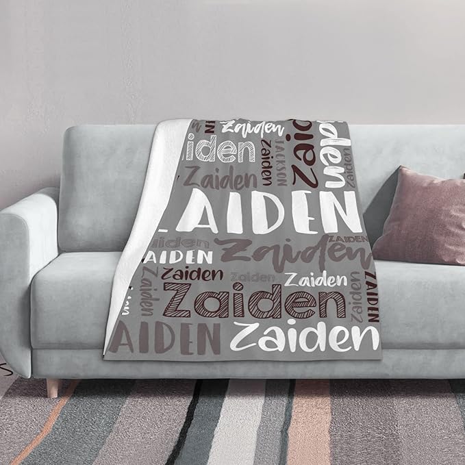Dr.TOUGH Personalized Blankets with Name Customized Baby Blankets for Girls Boys Adults Monogrammed Blankets and Throws Christmas Birthday Mothers Fathers Valentines Day Gift (Grey,50''×60'')