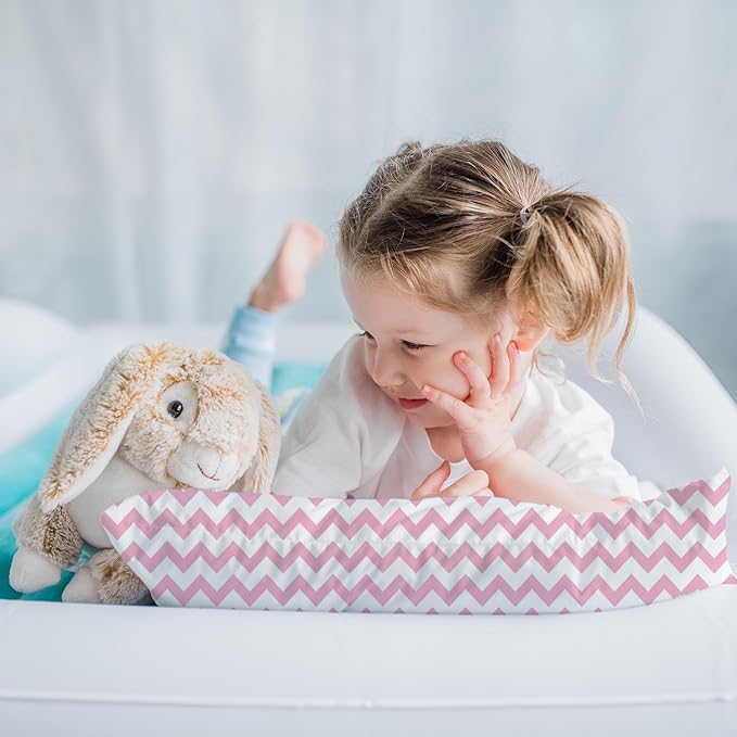 Little Sleepy Head Youth Pillow with Pillowcase 16x22, Soft Jumbo Toddler Pillows, Hypoallergenic Pillow Case - Best Kids Pillows for Sleeping, Perfect Kids Travel Pillows (Chevron Pink)
