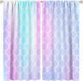 Fantasy Mermaid Curtain Rainbow Mermaid Scales Purple Pink Blue Ocean Theme Dream Blackout Window Treatment for Kids Boys Girls Bedroom Nursery Room Decor Rod Pocket Window Drapes 42x45in