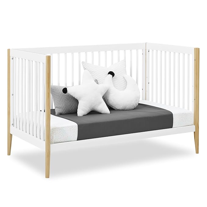 Delta Children Casey 4-in-1 Convertible Crib - Greenguard Gold Certified, Bianca White/Natural