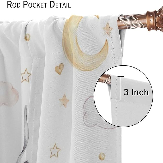 Cartoon Bear Curtains, Cartoon Watercolor Lovely Bear Moon Stars Printed Blackout Window Treatments, Rod Pocket Thermal Insulated Drapes 2 Panel Sets for Kids Bedroom Nursery Classroom, 72"W X 63"L