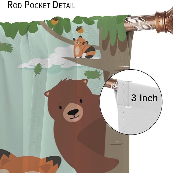 Forest Animals Curtains Colorful Forest Cartoon Cute Fox Bear Giraffe for Kids Boys Girls Nursery Bedroom Living Room Blackout Rod Pocket Decoration Window Drapes 2 Panels W21xL54in
