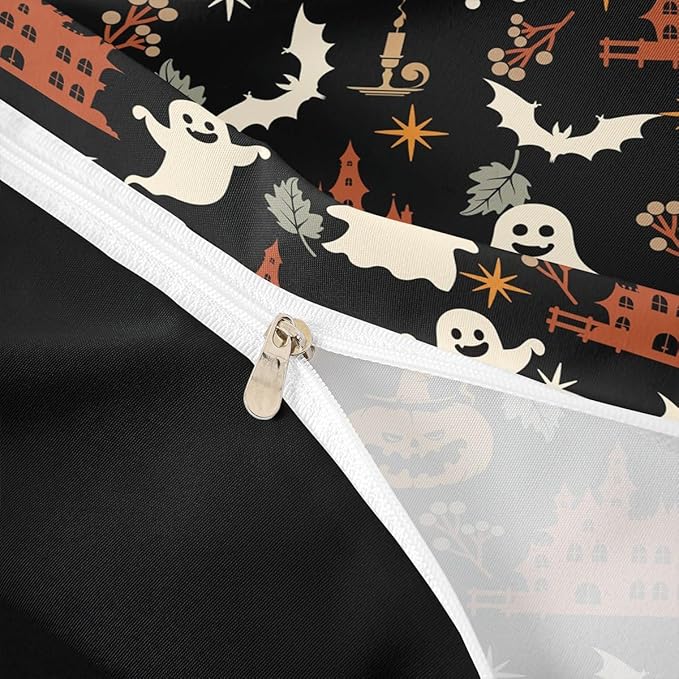 Halloween Bedding Duvet Cover Set Kids Cartoon Jack O Lantern Bedding Set Kids Ghost Pumpkin Lantern Decor Comforter Cover Set Microfiber Bats Castle Bedspread Cover Bedroom Bedclothes Twin Size