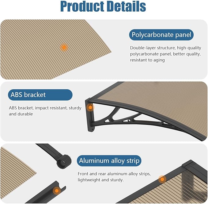 32''*40'' Window and Door Exterior, UV/Rain/Snow/Sunlight Protection Sheet,UPF 50+ Polycarbonate Overhang Canopy,House Overdoor Awnings for Door Entrance Outside/Patio/Porch/Deck