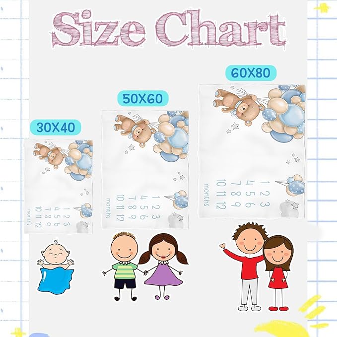 OLIVE OLIVIA Cartoon Baby Monthly Milestone Blanket, First 12 Months Baby Milestone Blanket for Baby Girls, Baby boy Blankets, Perfect Baby Blanket Gifts with Pentagram Frame, 50"x60"