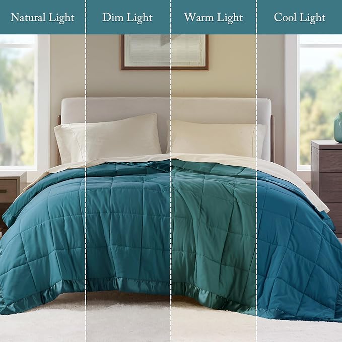 Madison Park Windom Down Alternative Blanket, Premium 3M Scotchgard Moisture Wicking Treatment, Lightweight and Soft Bed Cover For All Season, Satin Trim, Teal Twin
