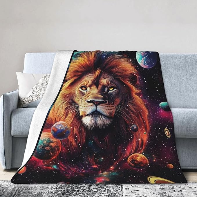 Lion Blanket Space Lion King Decor Throw Blanket Super Soft Flannel Lightweight Fluffy Plush Cozy Fuzzy Fleece Animal Print Gifts Blanket for Girl Woman Man Boys Kids Adults for Bed Sofa 50"X60"