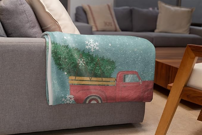 Personalized Plush Christmas Blanket | Cozy Fall Throw Blanket | Custom Winter Blankets | Red Truck Christmas Throws | Santa Sofa Bed Throw | Customized Soft Christmas (Fleece 50x60)