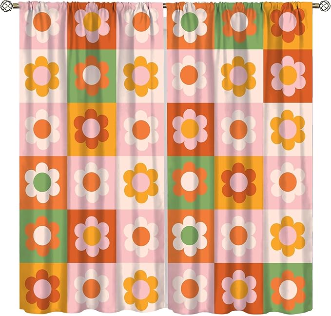 70s Flowers Curtains,Vintage Cute Colorful Abstract Floral for Girls Kids Bedroom Bathroom Curtains Window,Trendy Groovy Funky Novelty Home Window Treatments Drapes 84"" W X 84"" L, Style-5