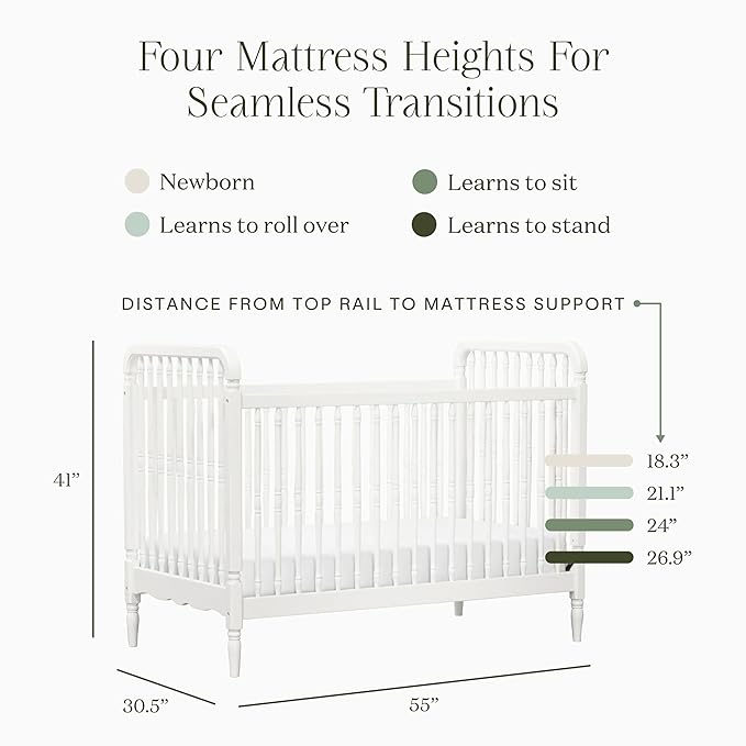 Namesake Liberty 3-in-1 Convertible Baby Crib - Greengurad Gold Certified - Wooden Convertible Baby Crib to Toddler Bed, Daybed - Durable & Easy to Assemble, 4 Adjustable Mattress Heights - Warm White