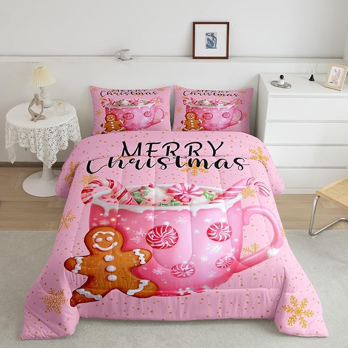 Erosebridal Xmas Tree Toddler Bedding Sets Merry Christmas Comforter Sets for Kids Boys Girls Teens Snowflake Decorations Down Comforter Princess Bow Pink Decor Duvet Insert