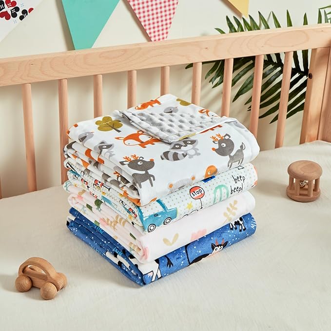 iEvolve Baby Nursery Bed Blankets Ultra Soft Double Layer Mini Blanket Minky Blanket Receiving Blankets Shower Gifts(Car,30 * 47in)