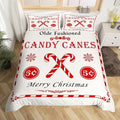 jejeloiu Christmas Bedding Set for Kids Boys Girls Christmas Quote Comforter Cover Set Queen Size Candy Canes Print Duvet Cover Bedroom Decor Xmas White Bedspread Cover Bedding Collection 3Pcs