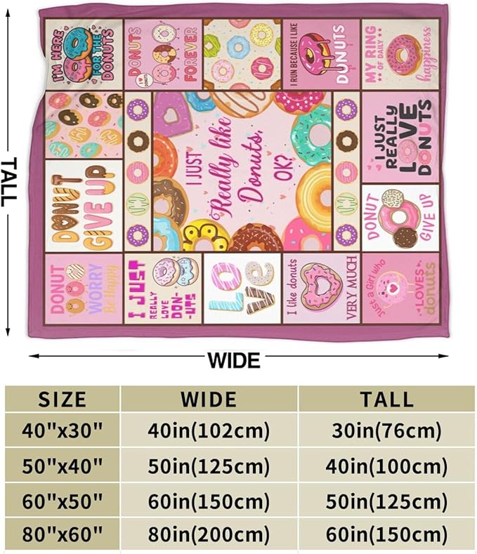 Pink Donut Fleece Blanket Dessert Throw Blankets for Girls Boys Super Soft Warm Flannel Cute Food Throws Gifts for Men Women Cozy Fuzzy Plush Stuffed Couch Bed Bedding Decor 60"x50"