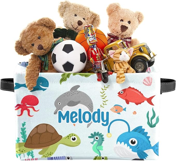 Deven Ocean Animal Personalized Large Storage Baskets for Organizing Shelves with Handle,Closet Decorative Storage Bins for Bathroom,Nursery,Home
