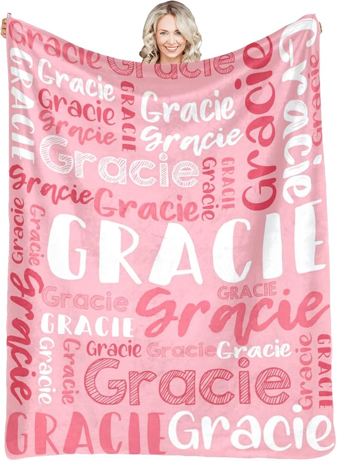 Dr.TOUGH Personalized Blankets with Name Customized Baby Blankets for Girls Boys Adults Monogrammed Blankets and Throws Christmas Birthday Mothers Fathers Valentines Day Gift (Light Pink,60''×80'')