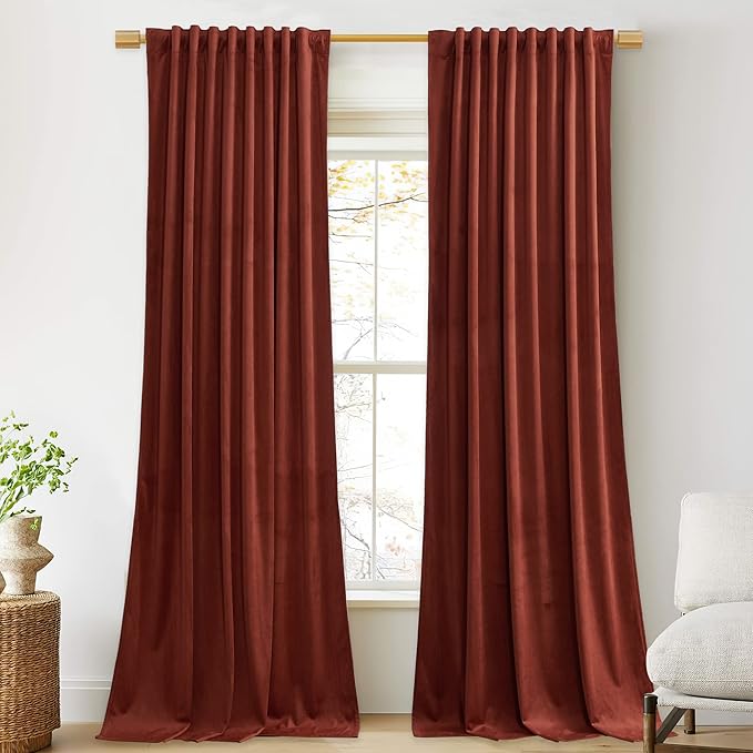StangH Rust Red Velvet Curtains - Christmas Holiday Decoration Thermal Insulated Noise Reducing Drapes for Home Theater/Studio/Dining Room, W52 x L84, 2 Panels