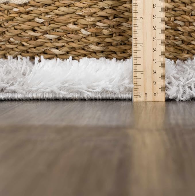 Hauteloom Atira Contemporary Checkered Fluffy Shag Area Rug - Modern Geometric Carpet Tiles for Living Room, Kids Room, Nursery - Plush Pile - Gray, Cream, White - 7'10" x 10'3"