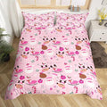 Manfei Christmas Duvet Cover Set Twin Size, Santa Claus and Reindeer Comforter Cover with 1 Pillowcase, New Year Pink Bedding Set 2pcs for Kids Girls Adult Lightweight Bedspread Cover,No Comforter