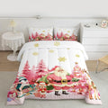 jejeloiu Merry Christmas Comforter Set Queen Size Santa Claus Bedding Set for Kids Boys Girls Cute Deer Duvet Quilt White Bedroom Decor
