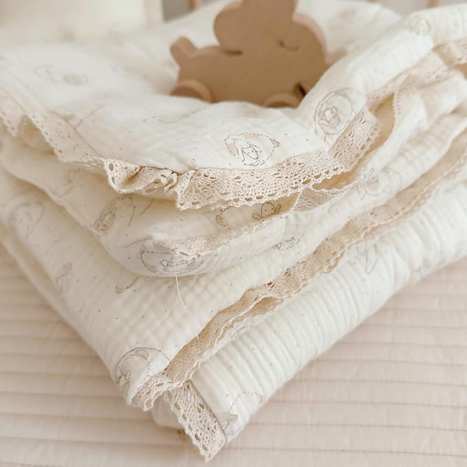 BuLuTu Muslin Baby Quilt Toddler/Twin Bed Blanket Lightweight Comforter for Girls Boys| 2 Layer Cotton Muslin| Soft Breathable| 60"x78", 2.5 Pounds| Sheep Pattern | Machine Washable