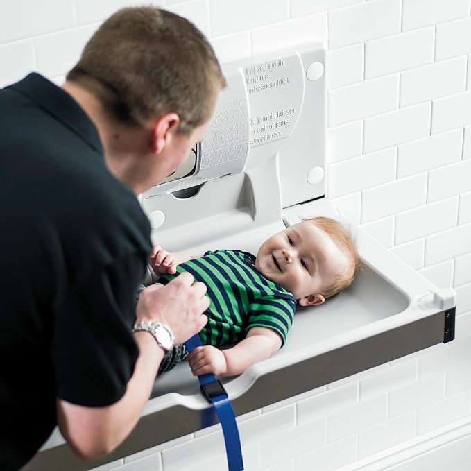 Foundations Stainless Steel Frameless Horizontal Baby Diaper Changing Station, Wall Mounted, Built in Liner Dispenser, Dual Bag Hooks (5410339)