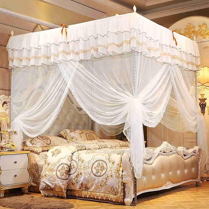 Canopy Bed Curtains Bed Drapes, Luxury Princess Four Corner Post Curtain Canopy Netting Net Bedding (180 * 200 * 200)