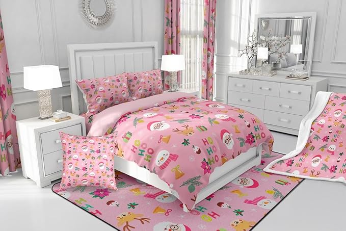 Feelyou Santa Claus Comforter Set King Size Xmas Bedding Set for Kids Boys Girls Christmas Decor Duvet Quilt Happy New Year Bedroom Decor Microfiber 3 Pcs with 2 Pillow Cases