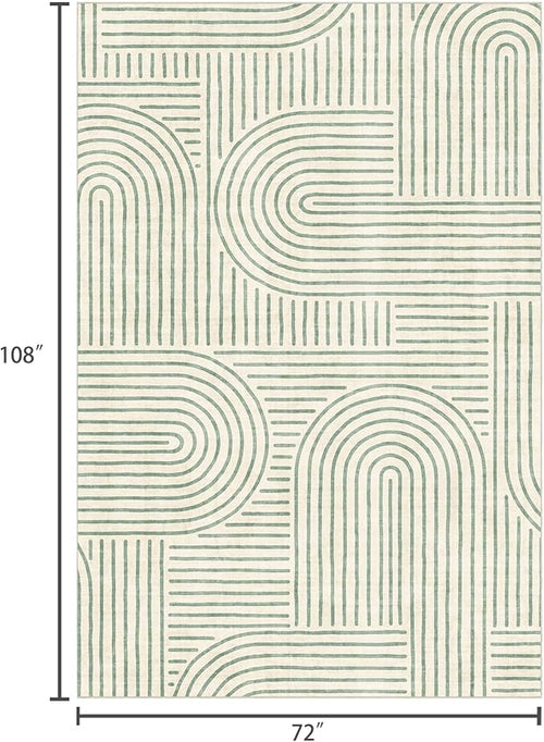 6x9 Area Rug - Large Modern Abstract Washable Non-Slip Sage Green Living Room Rug Rainbow Low-Pile Soft Floor Carpet for Bedroom Dining Room Office Nursery Home Decor